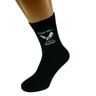 Image of GTR Prestige Giftware Trust me I&#039;m a Butcher Image Mens Black Novelty Socks UK Size 5 12