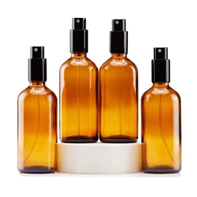 Image of Yizhao 100ml Amber Glass Spray Bottle for Essential Oils, Small Empty Fine Mist Bottle, Cleaning, Aromatherapy, Cosmetic Sprays, Hair 4 Pcs