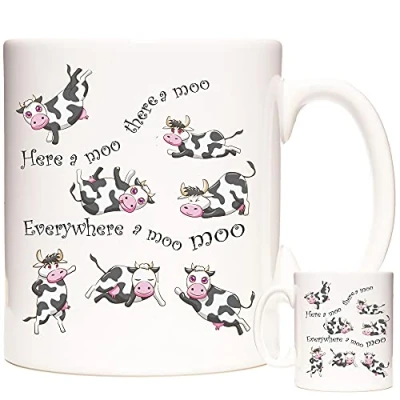 Image of Cow Gift Coffee Mug. with a moo here and There. 11oz Ceramic Mug for Dairy Farmers Keepers