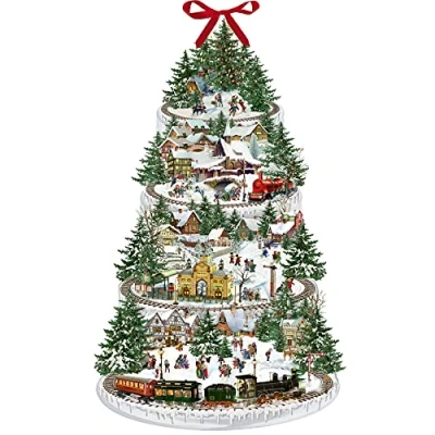Image of Deluxe Traditional Christmas Advent Calendar Railway Train Alpine Village Picture