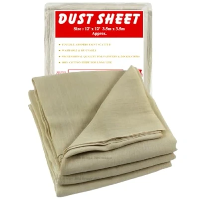Image of Large Cotton Dust Sheets for Painting &amp; Decorating Fabric Cover Furniture (Cotton Twill, 12ft x 3.50m 3.50m) (1xCT1212)