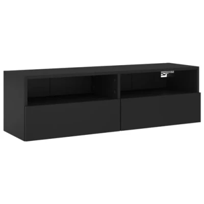 Image of vidaXL TV Wall Cabinet mounted Design Floating Storage Unit with 2 Shelves, Compartments Black Engineered Wood Ideal for Living Rooms Modern Style