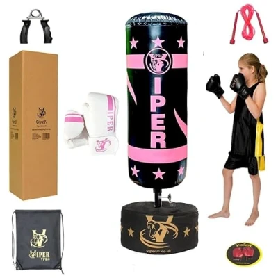 Image of Viper Free Standing Boxing Punching Bag Set For Kids Boys Girls Pink Black Target Heavy Duty Kick MMA Martial Arts Sports