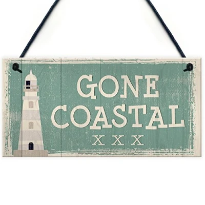 Image of RED OCEAN Gone Coastal Shabby Chic Bathroom Sign Summer Nautical Plaque Beach Home Decor Seaside GIFT