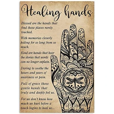 Image of Healing Hands Massage Therapist Metal Sign Retro Vintage Tin Poster Wall Art Decor 8X12 Inches
