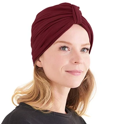 Image of CHARM Womens Turban Headband &amp; Headcover Winter Bandana Head Wrap Chemo Hat Maroon