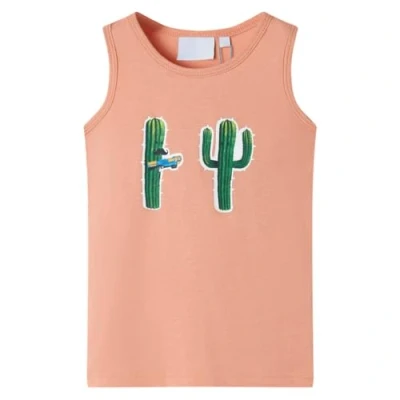 Image of vidaXL Kids&#039; Camisole Tank Top Cactus Print Light Orange Cotton Vest for Children 7 8 Years Comfortable Round Neck Sleeveless Undershirt