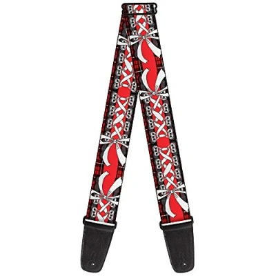 Image of Buckle Down GS W32903 &quot;Corset Lace Up w/Bow Red Plaid/Red&quot; Guitar Strap