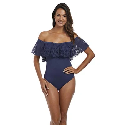 Image of Fantasie Womens Marseille Bardot Swimsuit Twilight Blue Polyamide Size 34E