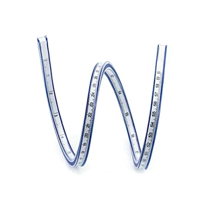 Image of QWORK® Flexible Ruler, Bendy Ruler Curved Ideal for Engineering Drawing, Design Graphics, Garment Design, Painting, 24 Inches (60cm)