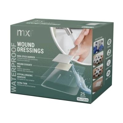 Image of mx HEALTH Waterproof Wound Dressing Film+PAD 10X12CM (5X6CM PAD) 25 Individually Wrapped DRESSINGS PER Box
