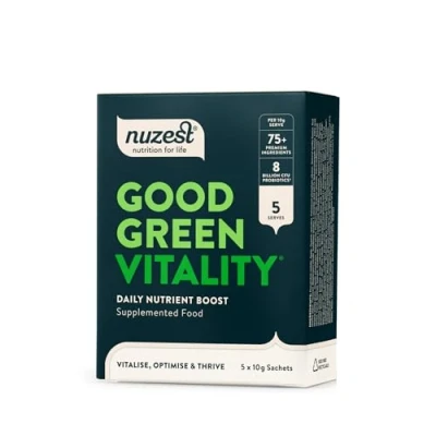 Image of Greens Powder by Nuzest Good Green Vitality Filled with Vitamins, Minerals &amp; Superfoods Vegan Multivitamin Drink Gluten Free Dairy (10g (Box of 5)