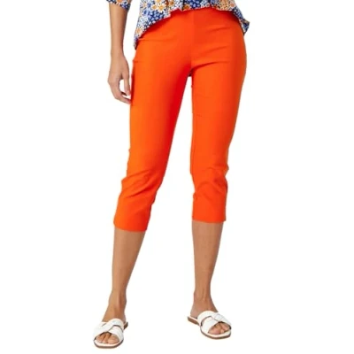 Image of Roman Originals Cropped Trousers For Women UK Ladies Capri Leggings Summer Pants Short Crop Stretch 3/4 Length Three Quarter Pedal Pusher Clothes Elasticated Bengaline Cut Off Burnt Orange Size 22