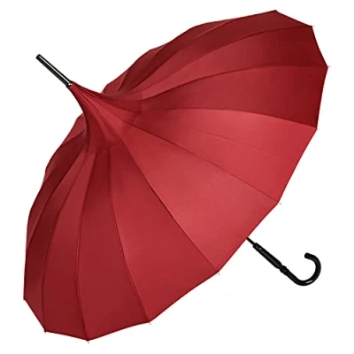 Image of Von Lilenfeld Women&#039;s Charlotte Pagoda Umbrella, Burgundy, 87/90, Umbrella cane
