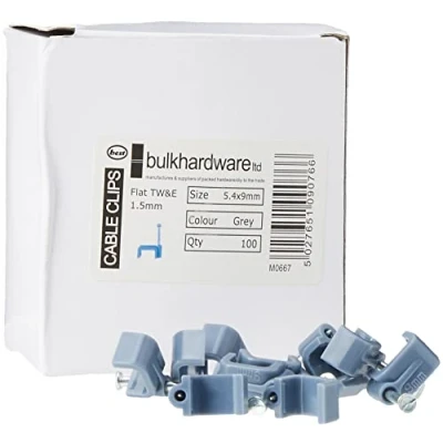 Image of Merriway BH02510 (100 Pcs) Twin and Earth Flat Cable Clip, Grey 1.5 mm Pack of 100 Pieces