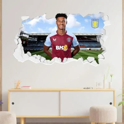 Image of Themed Aston Villa Wall Sticker Watkins 23/24 Broken + AVFC Decal Set Football Art (60cm width x 35cm height)