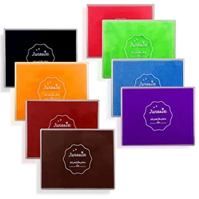 Image of 8 Colors Large Craft Ink Pads, Washable DIY Finger Rainbow Stamp Colorful Pads for Rubber Stamps, Paper, Wood Fabric