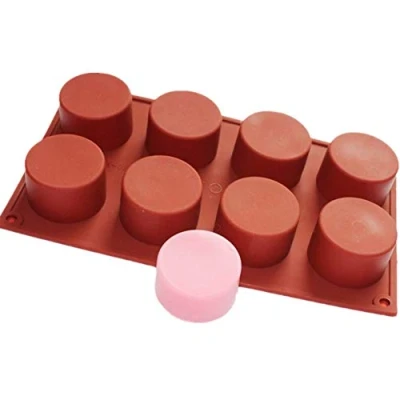 Image of Allforhome 8 Cavity Round Cylinder Soap Diy Mold Cupcake Silicone Moulds