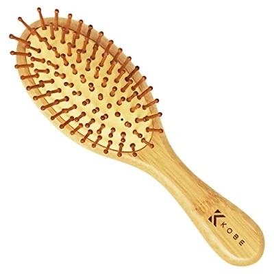 Image of Kobe Bamboo ECO Cushion Paddle Brush Sustainable Hair With 7 Rows of Pins Smoothing For Blow Dry, Detangling &amp; Straightening Long Short Use Wet Dry