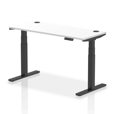 Image of Air 1400x600mm Height Adjustable Desk White Top Cable Ports Black Leg