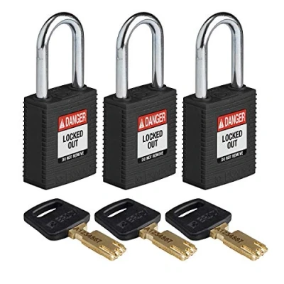 Image of SafeKey Nylon/Steel Padlock, 38mm x 84mm 19mm, Black, Pack of 3