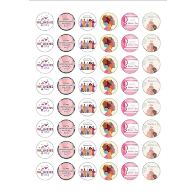 Image of 48 International Women&#039;s Day OT Themed Edible Wafer Paper Cake Toppers Decorations 2.5cm circles