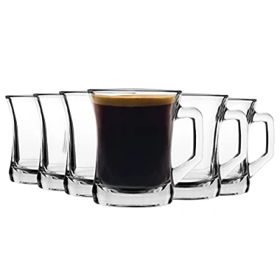 Image of LAV 12x Clear 225ml Zen+ Glass Coffee Mugs Tea Latte Cappuccino Hot Chocolate Drink Drinking Glasses Cups Set with Handle