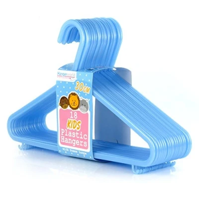 Image of Hangerworld 18 Blue Plastic 30cm Childrens Coat Clothes Garment Trouser Skirt Bar Baby Toddler Hangers.