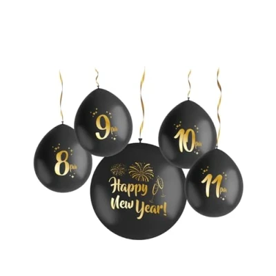 Image of Folat 63766 Latex Balloons Countdown Set BlackGold HNY 33 cm &amp; 61 5 Pieces New Year&#039;s Eve Decoration, Happy Year, Multicoloured