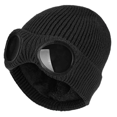 Image of XRDSS Unisex Goggle Beanie Knitted Winter Chunky Hat (Black)