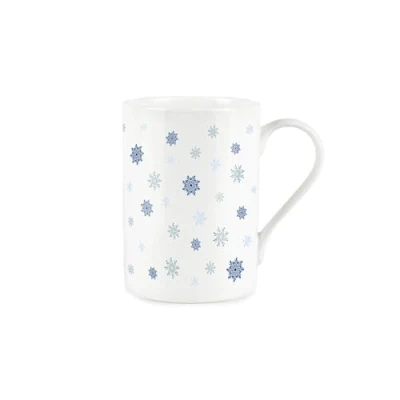 Image of Christmas Mug Watercolour Snowflakes Festive Blue &amp; White Bone China Tea/Coffee Present Gift
