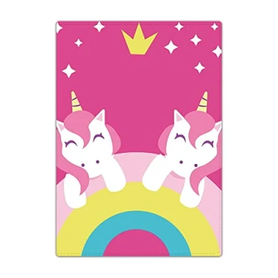 Image of Passport Holder Cover, PU Leather Travel Wallet Case Organiser for Passport, Business Cards, Credit Boarding Passes (Pink Twin Unicorn)