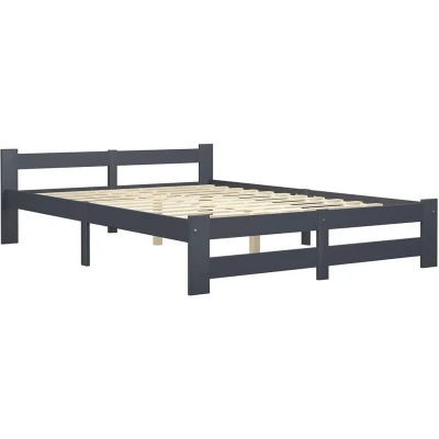 Image of vidaXL Bed Frame without Mattress Dark Grey Solid Pine Wood 140x200 cm