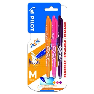 Image of PILOT Frixion Erasable Rollerball Pen 0.7mm Tip Apricot Orange, Coral Pink, Wine Red, Pack of 3, Medium