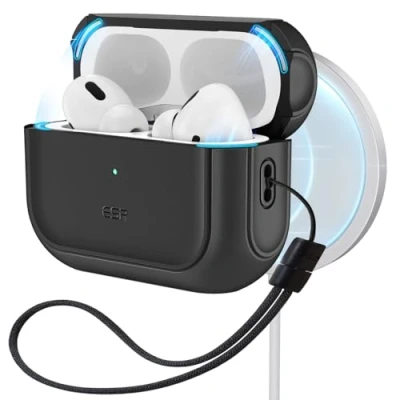 Image of ESR for Airpods Pro 2 Case, MagSafe Charging, 2nd Generation/1st Gen (2023/2022/2019), Hybrid Drop Protection, HaloLock Orbit Case Apple Airpod with Lanyard, Black