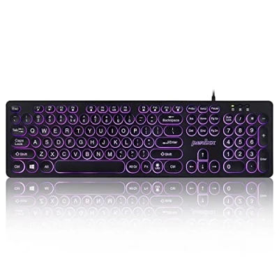 Image of perixx PERIBOARD 317R Wired Backlit USB Keyboard Big Print Letter Tri Color Illuminated LED Stylish Round Keycaps US English