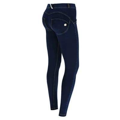 Image of Freddy WR.UP® Regular Rise Super Skinny Trousers in Dark Jersey Denim Jeans Yellow Seam Large
