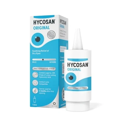Image of Hycosan Original Preservative Free Eyedrops Sodium Hyaluronate 0.1% Eye Drops for Mild to Moderate Dry Symptoms and Contact Lens Irritation 7.5ml
