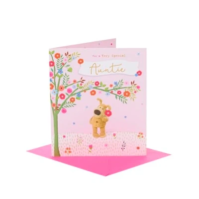 Image of Boofle Mother&#039;s Day Card For Auntie Stood Under A Tree Holding Flower