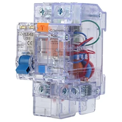 Image of Plyisty DZ47LE‑63 Rail Mount Circuit Breaker, Household Earth Leakage 1P+N C63 Transparent Small 6 63A, 230V