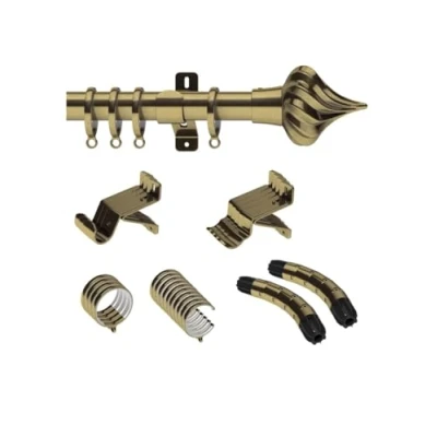 Image of Swish Design Studio 28mm Bay Window Curtain Pole set Kit 3M, 300cm, Antique Brass Kremlin Finial