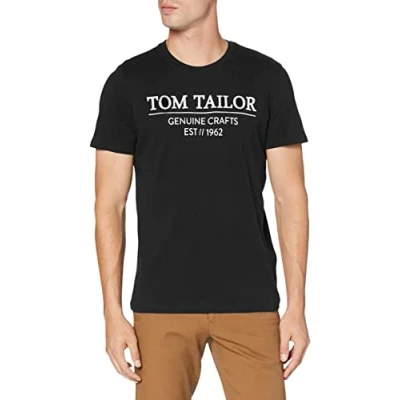 Image of TOM TAILOR Men&#039;s Organic Cotton Logo Print T Shirt 1021229, 29999 Black, S