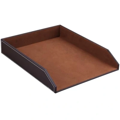 Image of KINGFOM™ A4 2 Tier Leather Desk File Letter Tray