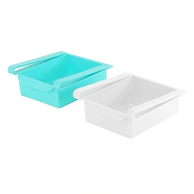 Image of GEEZY &#039;Set of 2 Refrigerator Storage Organizer Freezer Container Fridge Durable Plastic Drawer Rack Holder Slide Shelf
