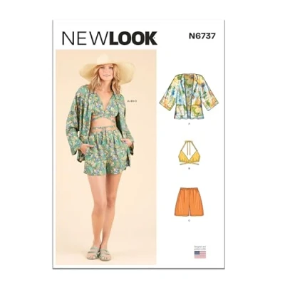 Image of New Look UN6737A Misses&#039; Jacket, Wrap Halter Top and Shorts A (8 10 12 14 16 18 20)