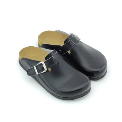 Image of Terlik Sabo Cork Sole ST158 Leather Womens Clogs Mules Slippers Sabot Shoes, Black, EU 38, UK 5