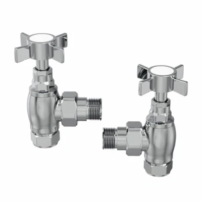 Image of Warmehaus 15mm Traditional Chrome Angled Bathroom Radiator Valves Towel Rail Pair for Central Heating