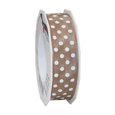 Image of Präsent Polka Dots Wired &amp; Printed Ribbon Syringa White 25 mm Width, 20 m Length