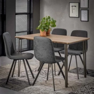 Image of Furnwise Modern Rectangle Dining Table 120 x 80 MDF Wood Kitchen with Stainless Steel Legs