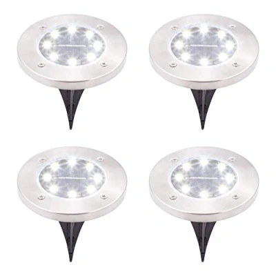 Image of GardenKraft Stainless Steel Solar Ground Lights/Solar Powered/Easy Installation / IP67 Waterproof 2 Colours (Bright White, 4 Pack)